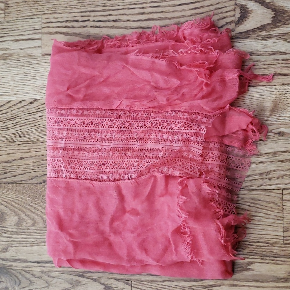 (OS) Lace Fringe Long Scarf Lightweight Solid Color Casual Accessories Accents